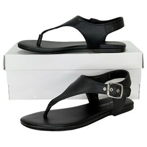 Calvin Klein Moraca2 Black Faux Leather Womens Thong Sandals Size 6.5M